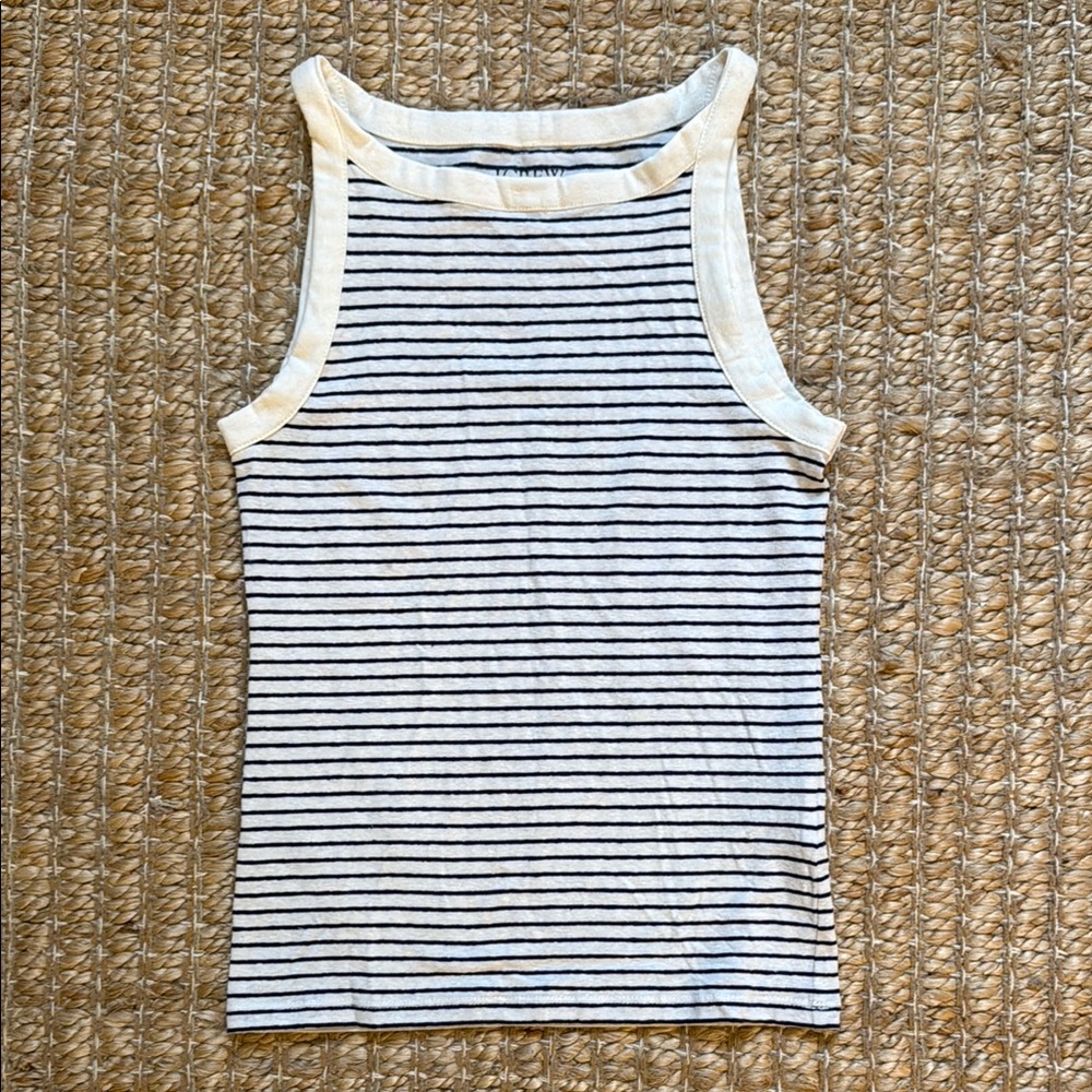 Jcrew Stretch Linen Tank XS Cream and Navy Striped